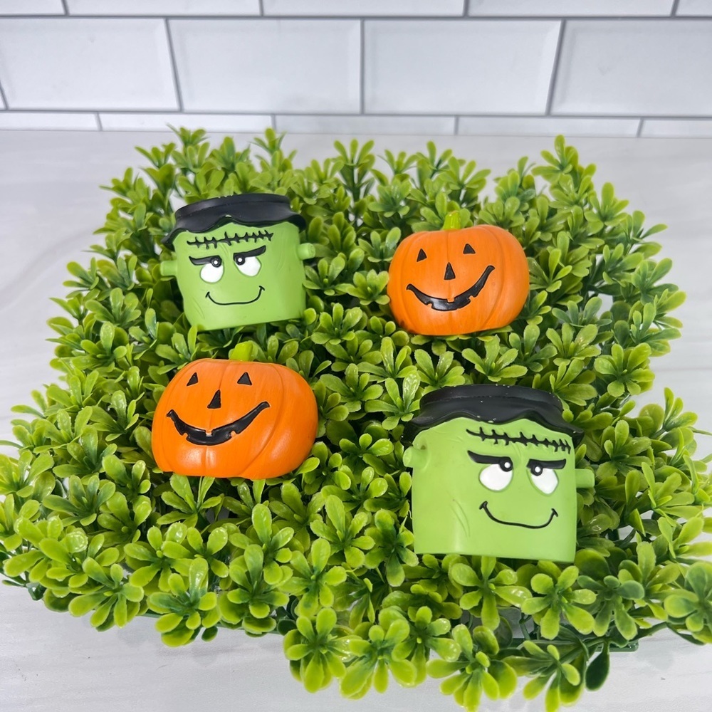 HALLOWEEN PUMPKIN FRANKENSTEIN NAPKIN RINGS SET OF 4 - Picture 1 of 7